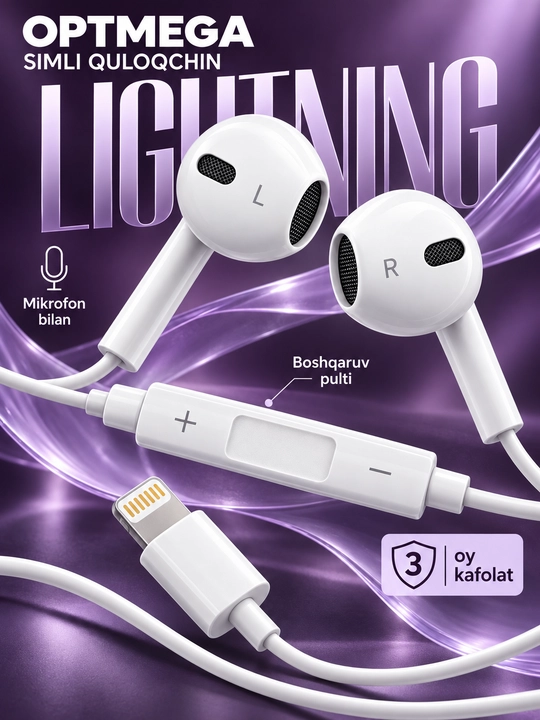 IPhone uchun simli quloqchinlar, (Pop-UP) mikrofon bilan, Lightning, Type-c,3.5mm Aux - 