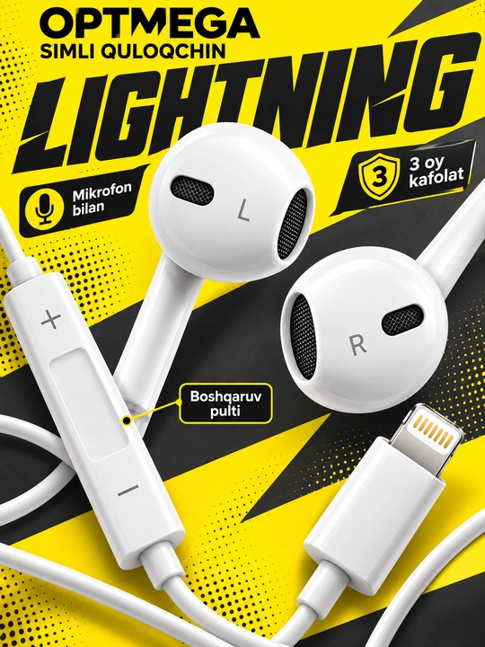 IPhone uchun simli quloqchinlar, (Pop-UP) mikrofon bilan, Lightning, Type-c,3.5mm Aux - 