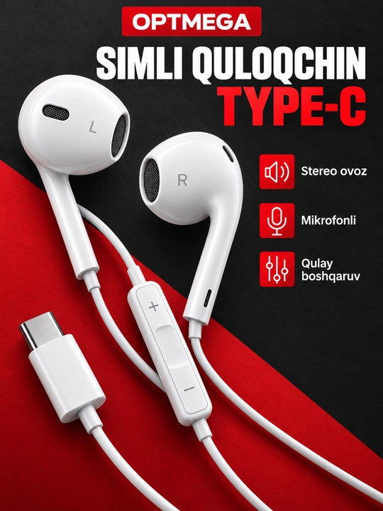 IPhone uchun simli quloqchinlar, (Pop-UP) mikrofon bilan, Lightning, Type-c,3.5mm Aux - 