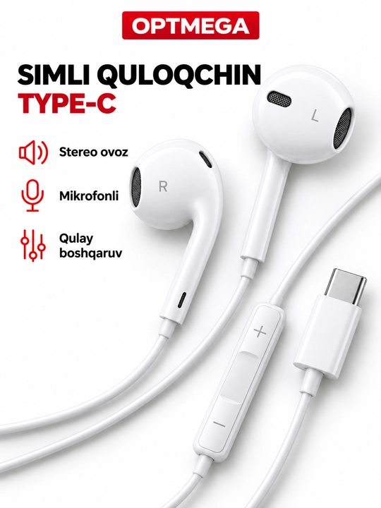 IPhone uchun simli quloqchinlar, (Pop-UP) mikrofon bilan, Lightning, Type-c,3.5mm Aux