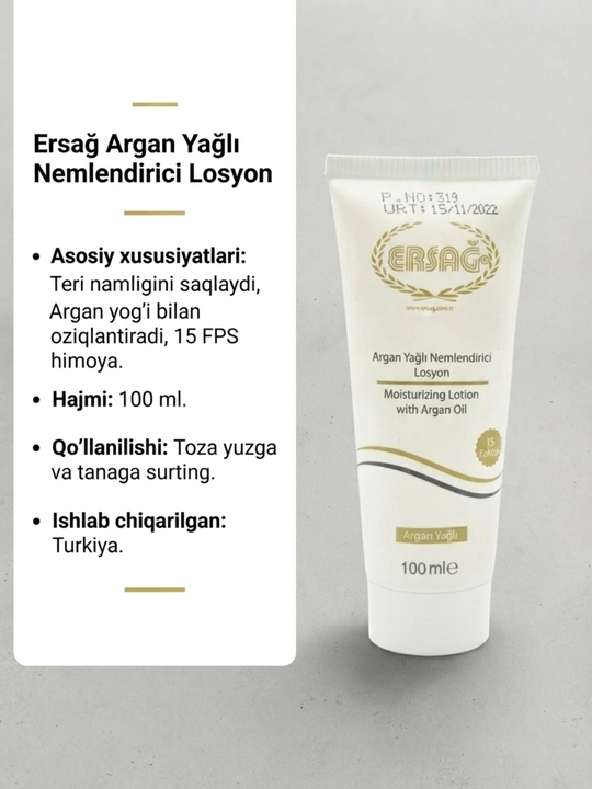 Ersag‘ Argan moyi bilan namlantiruvchi loson, 100 ml