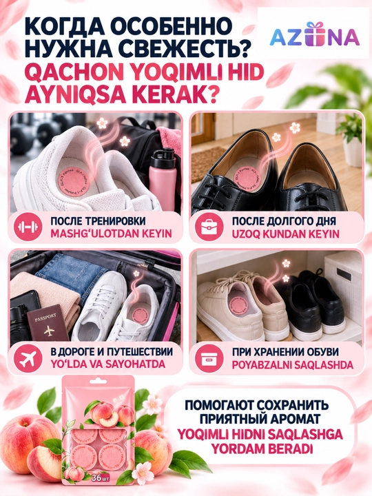 Oyoq kiyimlar uchun aromatik stiker – yoqimsiz hidga qarshi, 36 dona
