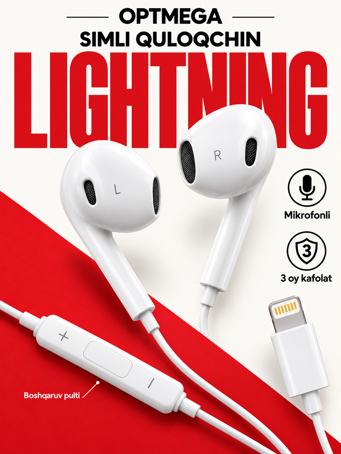 IPhone uchun simli quloqchinlar, (Pop-UP) mikrofon bilan, Lightning, Type-c,3.5mm Aux - 