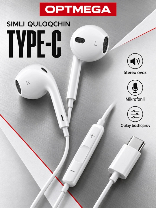 IPhone uchun simli quloqchinlar, (Pop-UP) mikrofon bilan, Lightning, Type-c,3.5mm Aux - 