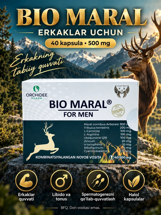 Капсулы для мужского здоровья и зачатия Bio Maral for Men, Био Марал, 40 капсул - 