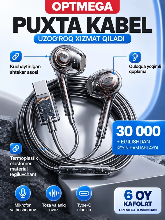 IPhone uchun simli quloqchinlar, (Pop-UP) mikrofon bilan, Lightning, Type-c,3.5mm Aux