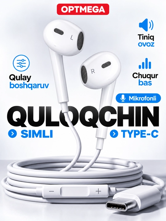 IPhone uchun simli quloqchinlar, (Pop-UP) mikrofon bilan, Lightning, Type-c,3.5mm Aux - 
