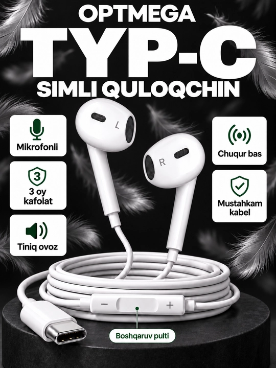 IPhone uchun simli quloqchinlar, (Pop-UP) mikrofon bilan, Lightning, Type-c,3.5mm Aux - 