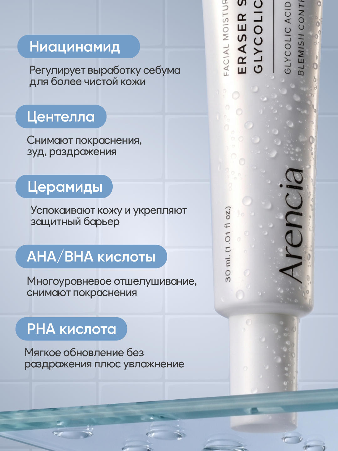 Arencia ERASER SHOT GLYCOLIC ACID BOOSTER toshmalarga qarshi kuchaytiruvchi-zardob, 30 ml