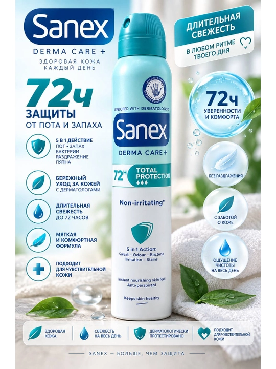 Антиперспирант-спрей Sanex, защита от пота и запаха 48–72 часа - 
