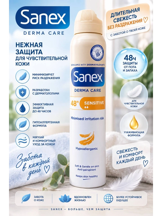 Антиперспирант-спрей Sanex, защита от пота и запаха 48–72 часа - 