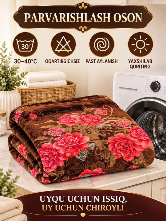 Adyol, 2 kishilik, 2 qavatli, 200×235 sm, 3,5 kg, yumshoq tukli ko‘rpa, yotoqxona uchun