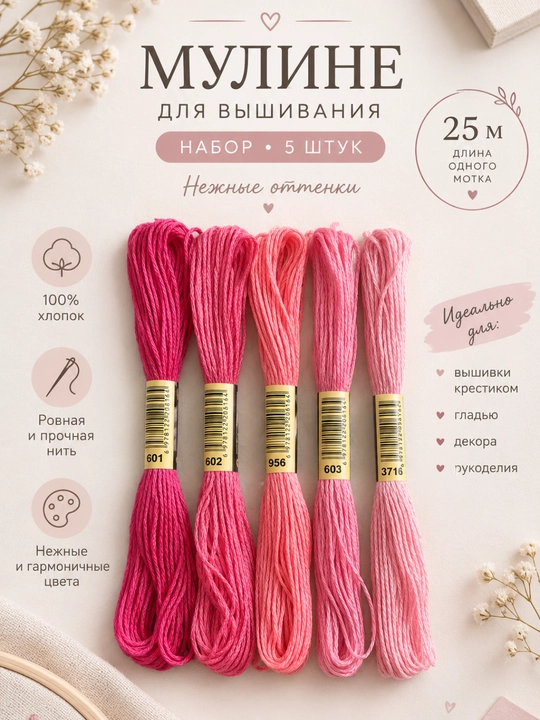 Набор мулине для плетения и рукоделия, 3 штуки - 