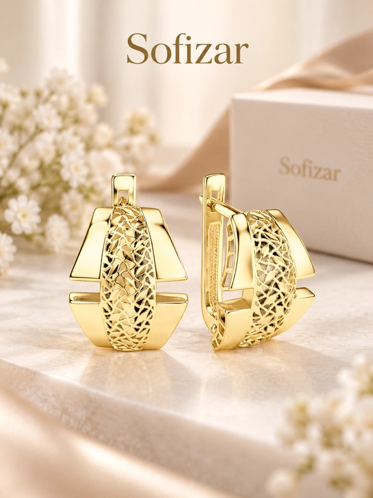 Золотые серьги SOFIZAR 585 пробы женские, арт. 282001802 - 