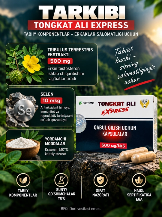 Капсулы для потенции Tongkat Ali Express (Тонгкат Али Экспресс), 5 капсул 500 мг
