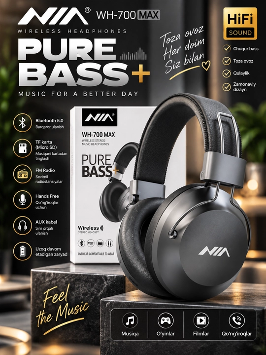 NIA WH700 Bluetooth беспроводные наушники с микрофоном, TF картой для музыки