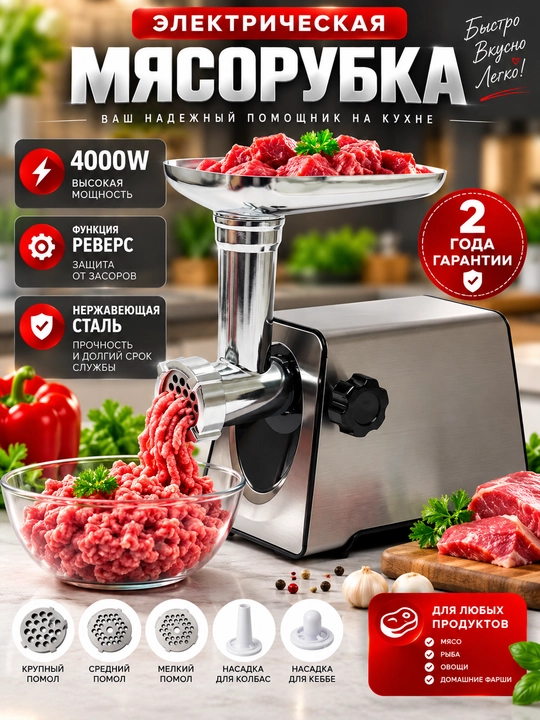Электрическая мясорубка, с реверсом