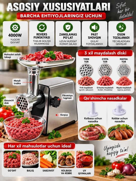 Электрическая мясорубка, с реверсом