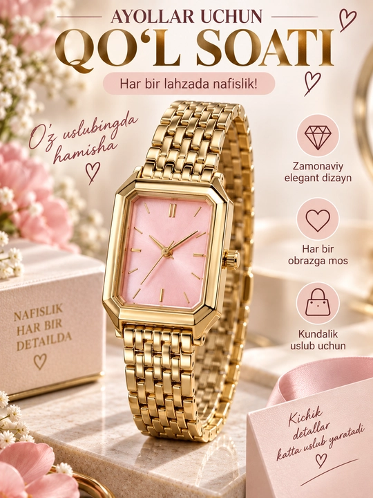 Soat ayollar uchun, kvars, klassik qo‘l soatlar qizlar uchun - 