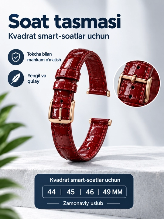 Smart-soat tasmasi, to'rtburchak smart-soat uchun kamari, litiy/charm tasma