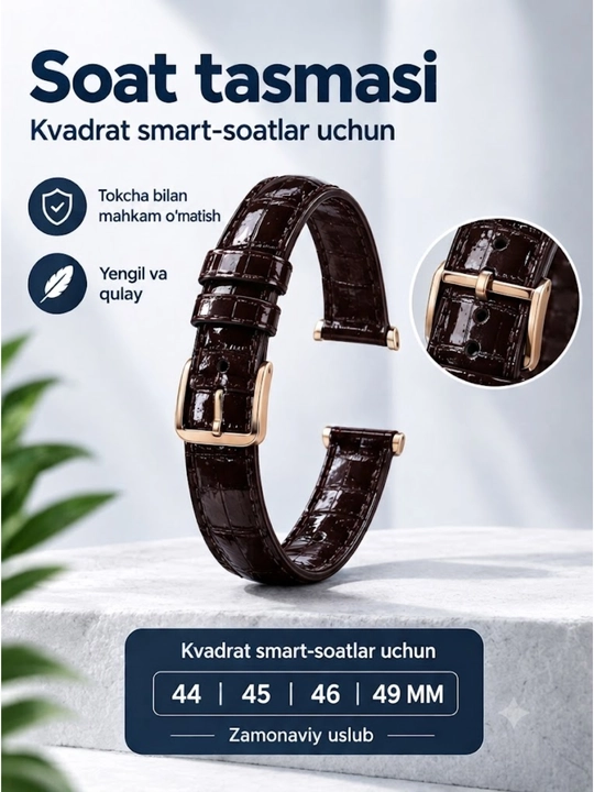 Smart-soat tasmasi, to'rtburchak smart-soat uchun kamari, litiy/charm tasma