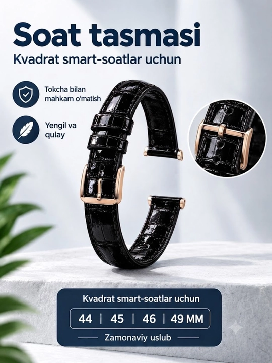 Smart-soat tasmasi, to'rtburchak smart-soat uchun kamari, litiy/charm tasma