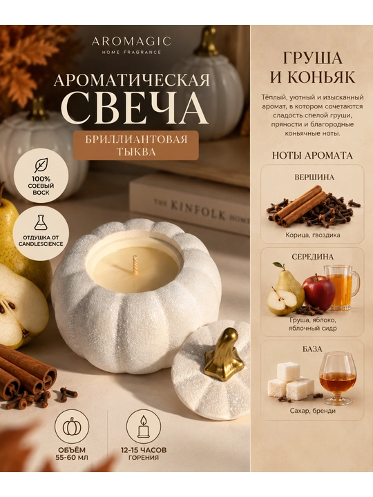 Ароматическая свеча «Тыква» — Груша и коньяк, 55–60 мл