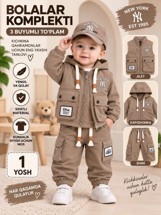 1 yoshdan 4 yoshgacha bo‘lgan bolalar uchun uch komponentli kiyim to‘plami - 