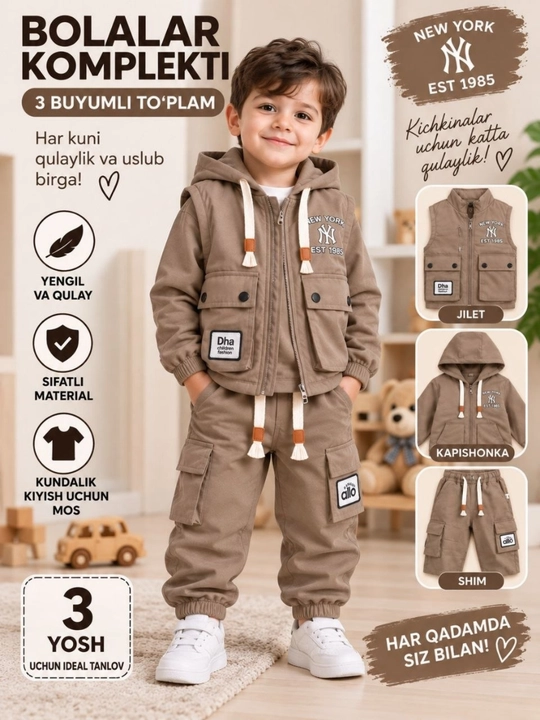 1 yoshdan 4 yoshgacha bo‘lgan bolalar uchun uch komponentli kiyim to‘plami