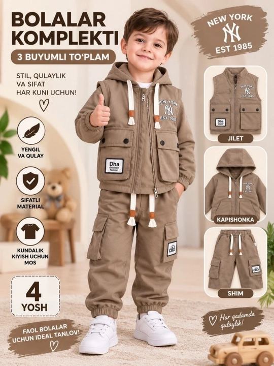 1 yoshdan 4 yoshgacha bo‘lgan bolalar uchun uch komponentli kiyim to‘plami