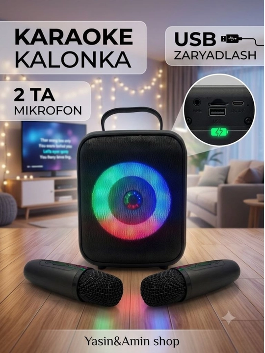 Колонка, Караоке колонка с микрофоном, Беспроводная караоке колонка - 