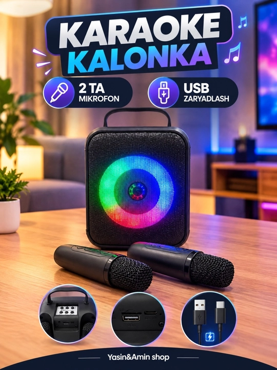 Колонка, Караоке колонка с микрофоном, Беспроводная караоке колонка