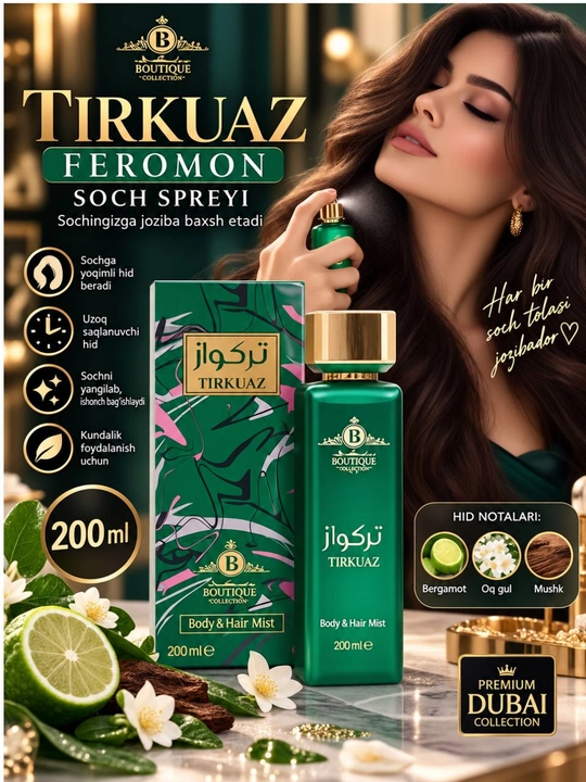 Feromon Sprey Soch uchun — BOUTIQUE 200 ml Jozibador va Uzoq Saqlanuvchi Xushbo‘y Hid - 
