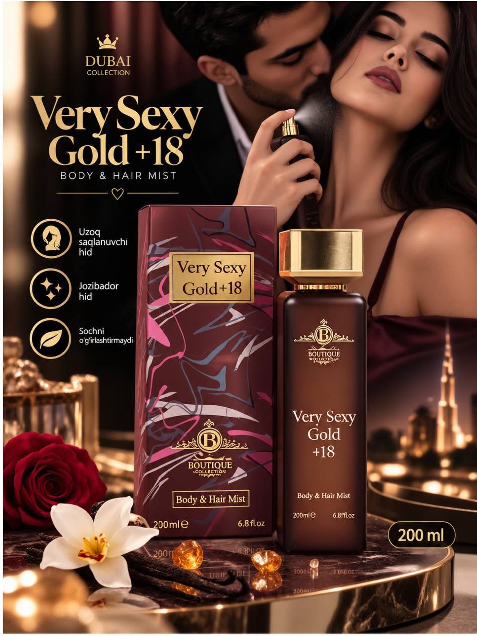 Feromon Sprey Soch uchun — BOUTIQUE 200 ml Jozibador va Uzoq Saqlanuvchi Xushbo‘y Hid - 