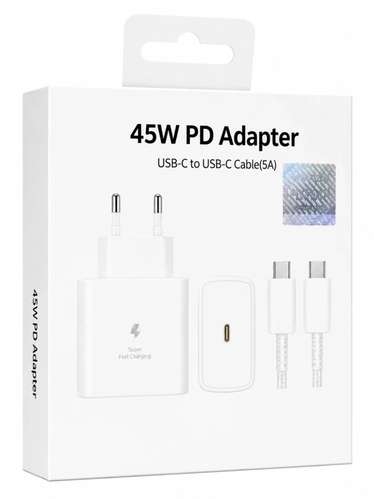 45W PD Adapter USB-C tez zaryadlovchi va 5A USB-C kabel NFC funksiyali qulay to‘plami