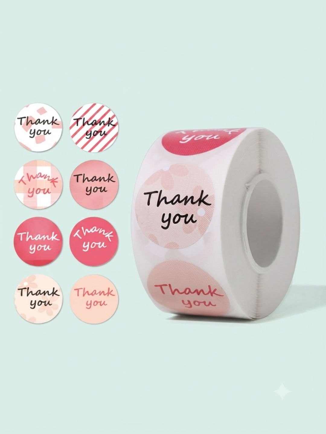 Stikerlar "Thank you", gul va yurakchalar, sovg'a va qadoqlash uchun yopishqoq nakleykalar - 