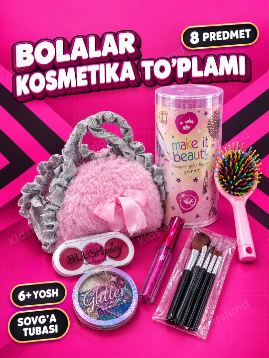 Qizlar uchun kosmetika nabor sumkada, bolalar uchun sovga to'plami, 6 yoshdan - 