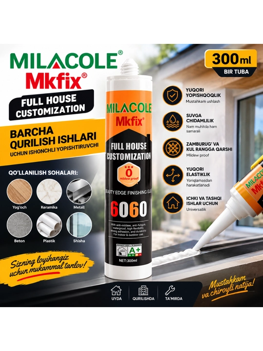 Milacole mkfix 6060 - neytral tuzilishga ega ko‘p funksiyali germetik va yelim - 