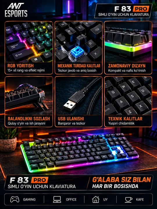 Игровые клавиатуры — с RGB-подсветкой, мембранные, с проводным подключением