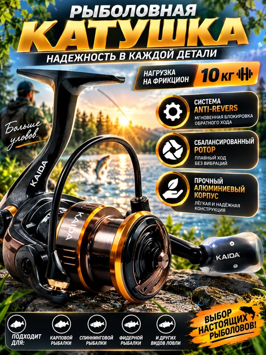 Катушка для спиннинга безынерционная для рыбалки KAIDA