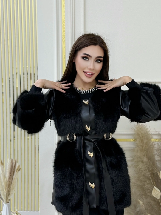 Ayollar uchun jilet – mo‘ynali, belbog‘li zamonaviy model