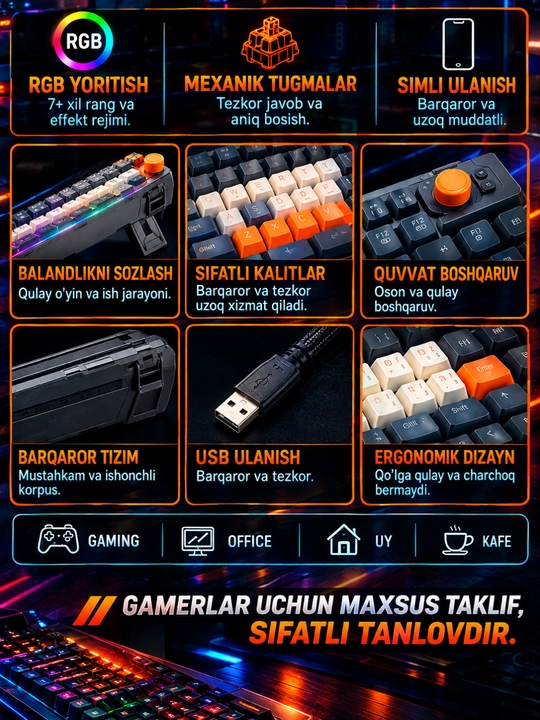 Игровые клавиатуры — с RGB-подсветкой, мембранные, с проводным подключением