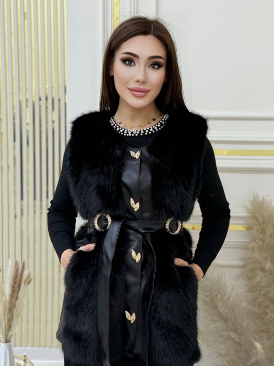Ayollar uchun jilet – mo‘ynali, belbog‘li zamonaviy model