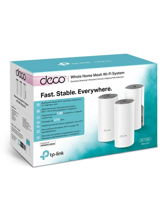 TP-Link Deco E4 (3-Pack) — Mesh Wi-Fi tizimi AC1200, 3 ta modul, 370 m² gacha