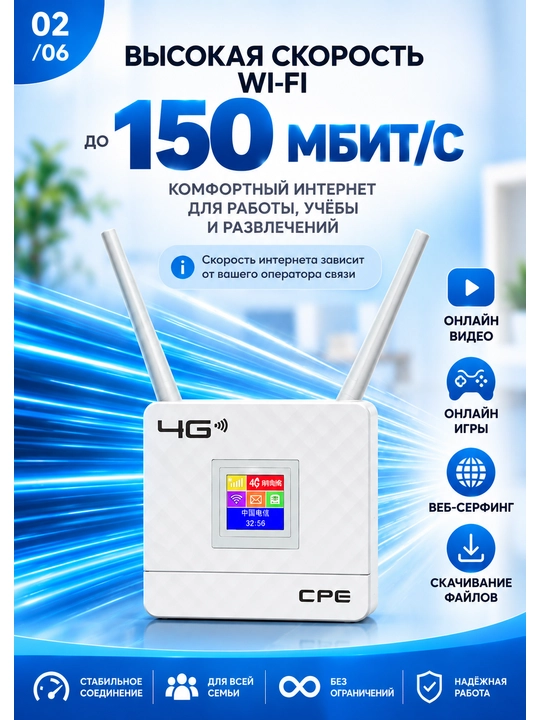 4G LTE Wi-Fi router SIM-kartali, Corex A9SW, LCD displey, 2.4 GHz, 150 Mbit/s gacha, LAN
