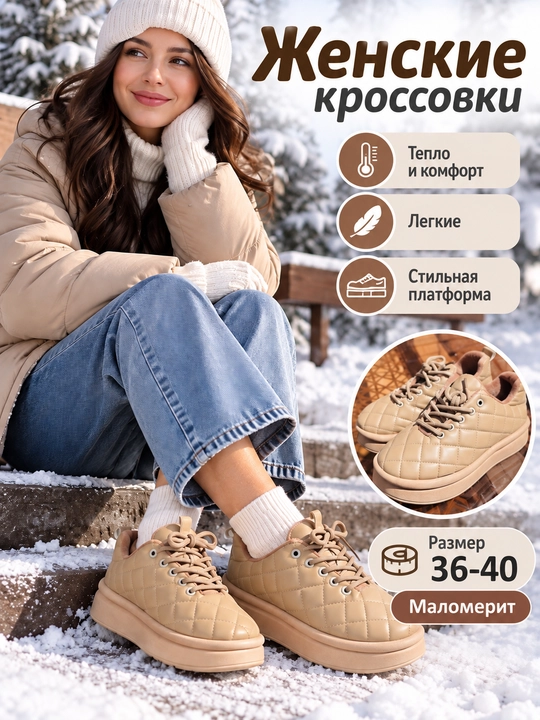 Женские утепленные кроссовки на платформе - 