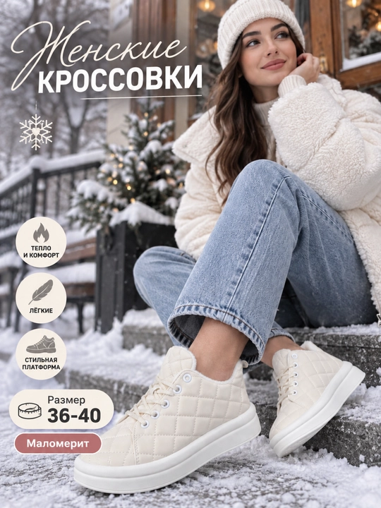 Женские утепленные кроссовки на платформе - 
