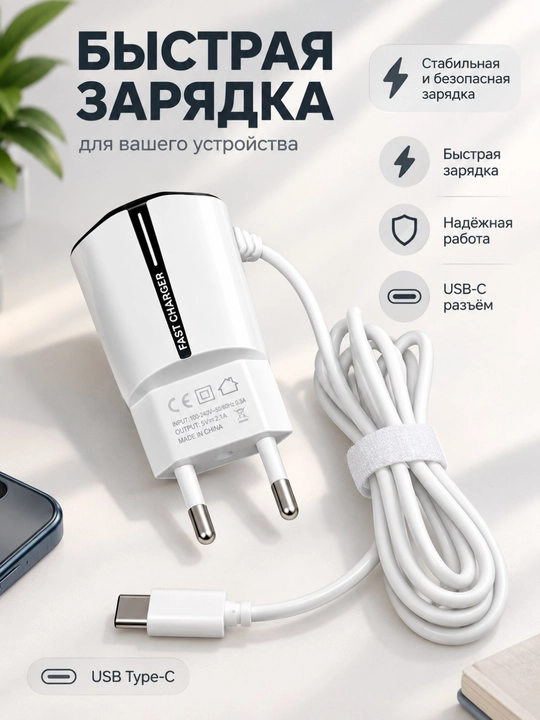 Быстрое зарядное устройство 2.4А, Type-C - 