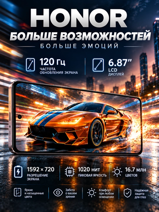 Смартфон HONOR X8e 6 256 ГБ 120 Гц 108 МП 7700 мАч