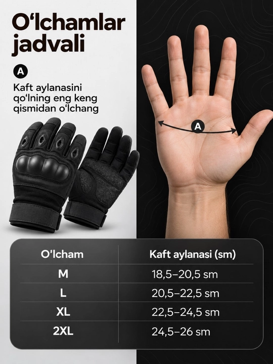 Taktik qo‘lqoplar, erkaklar uchun, zarbalardan himoyalovchi, sirpanmaydigan kaftli, M–2XL